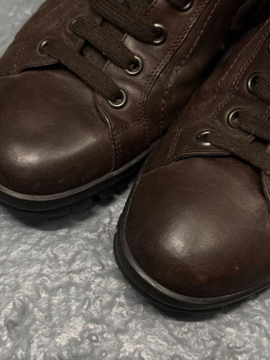 PRADA LINEA ROSSA Vintage Dark Brown Leather Hiking Lug Sole Boots Sz 9 main image 11